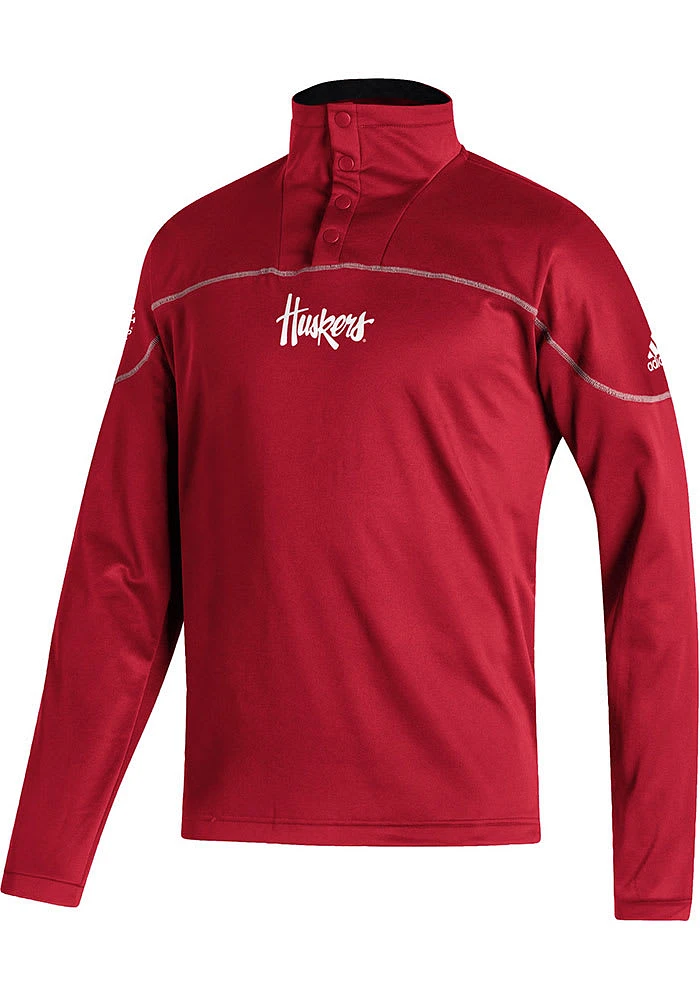 Adidas Nebraska Cornhuskers Mens Red Stadium Snap Long Sleeve Qtr Zip Pullover