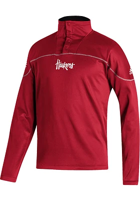 Adidas Nebraska Cornhuskers Mens Red Stadium Snap Long Sleeve Qtr Zip Pullover