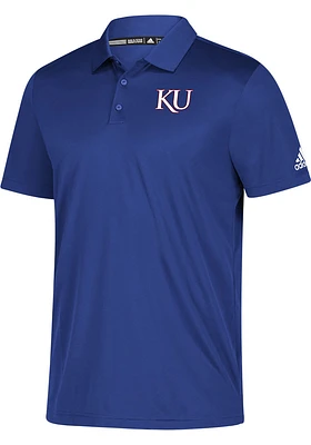 Adidas Kansas Jayhawks Mens Blue Stadium IGM Short Sleeve Polo