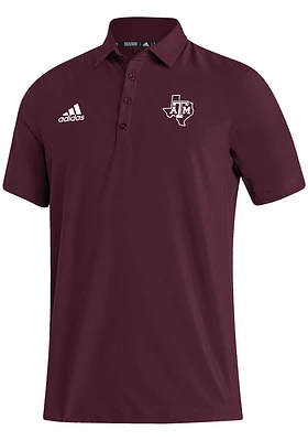 Adidas Texas A&M Aggies Mens Maroon Stadium Coaches Short Sleeve Polo