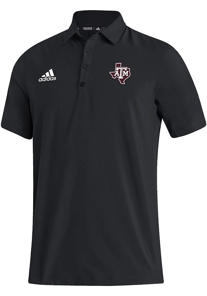 Adidas Texas A&M Aggies Mens Black Stadium Coaches Design Short Sleeve Polo