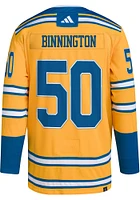 Adidas Jordan Binnington St Louis Blues Mens Gold 2022 Reverse Retro Hockey Jersey