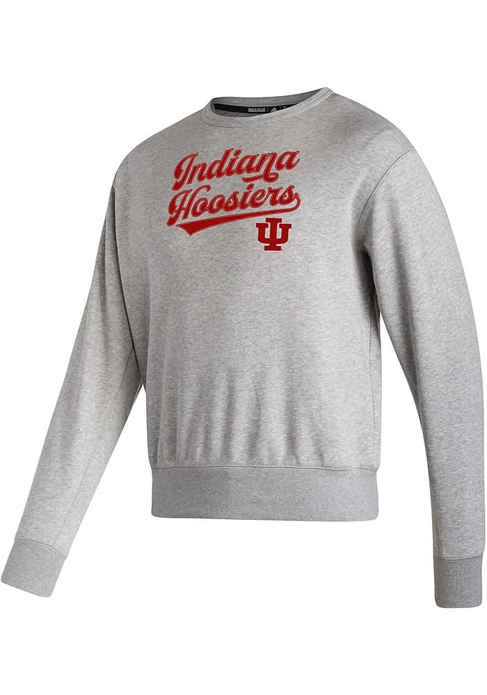 Adidas Indiana Hoosiers Mens Grey Scripted Play Long Sleeve Crew Sweatshirt