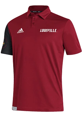 Adidas Louisville Cardinals Mens Red Stadium Training Short Sleeve Polo