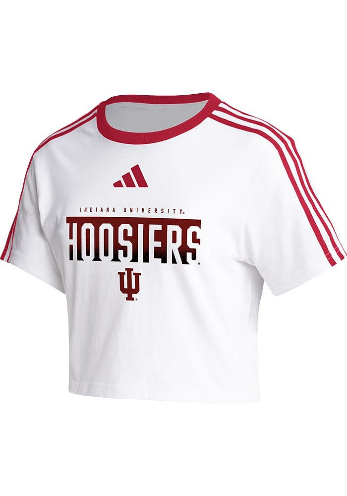 Adidas Indiana Hoosiers Womens White Three Stripes Crop Short Sleeve T-Shirt