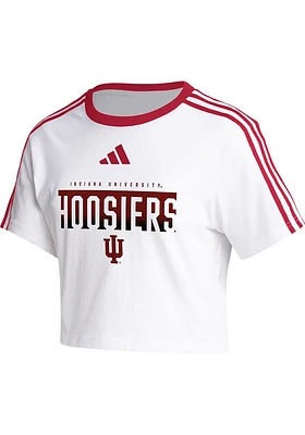 Adidas Indiana Hoosiers Womens White Three Stripes Crop Short Sleeve T-Shirt