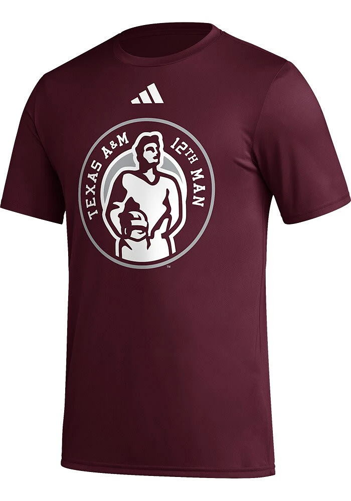 Adidas Texas A&M Aggies Maroon Pregame 12th Man Short Sleeve T Shirt