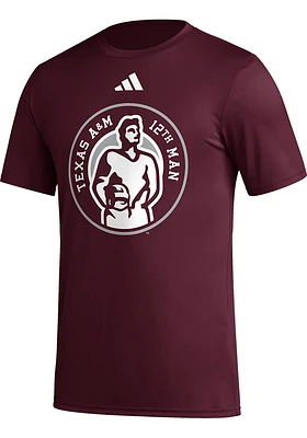 Adidas Texas A&M Aggies Maroon Pregame 12th Man Short Sleeve T Shirt