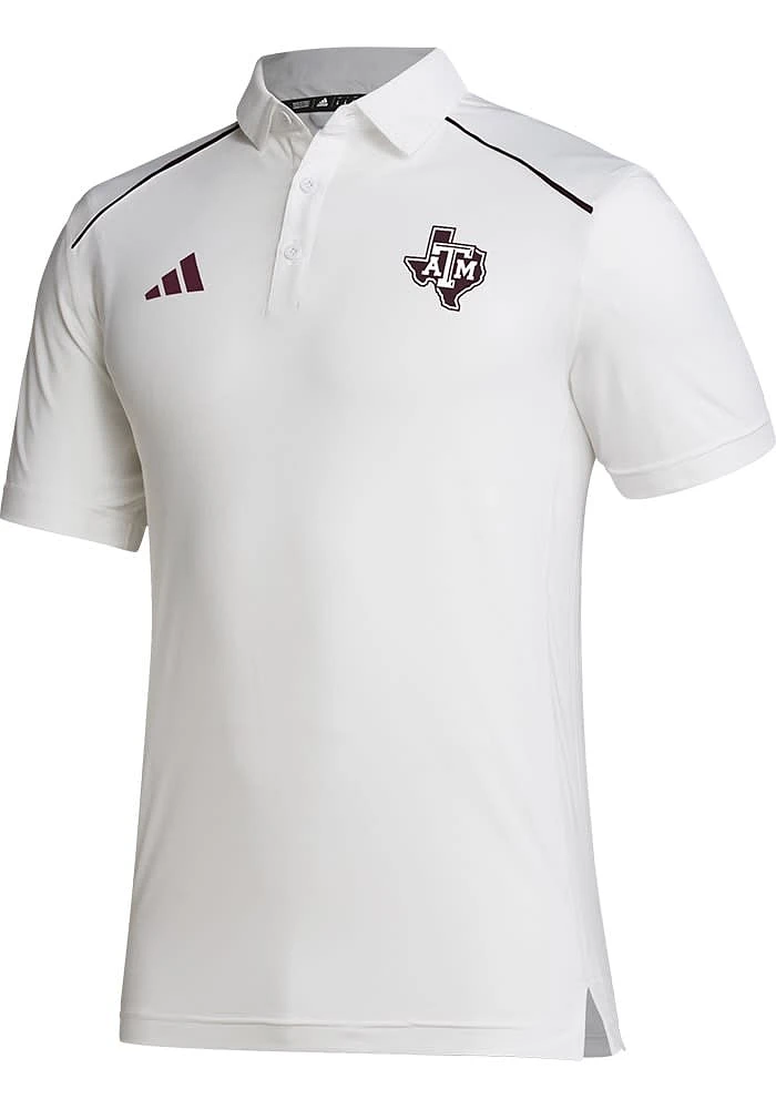 Adidas Texas A&M Aggies Mens White Primary Logo Short Sleeve Polo
