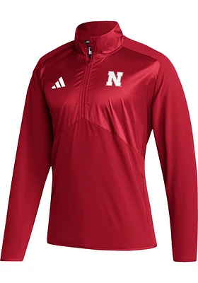 Adidas Nebraska Cornhuskers Mens Red Primary Logo Woven Long Sleeve Qtr Zip Pullover