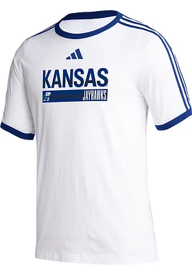 Adidas Kansas Jayhawks White Fashion Striped Sleeve Short T Shirt