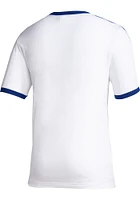 Adidas Kansas Jayhawks White Fashion Striped Sleeve Short T Shirt