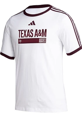 Adidas Texas A&M Aggies White Fashion Striped Sleeve Short T Shirt
