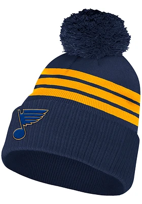 Adidas St Louis Blues Blue 3 Stripe Cuffed Pom Mens Knit Hat
