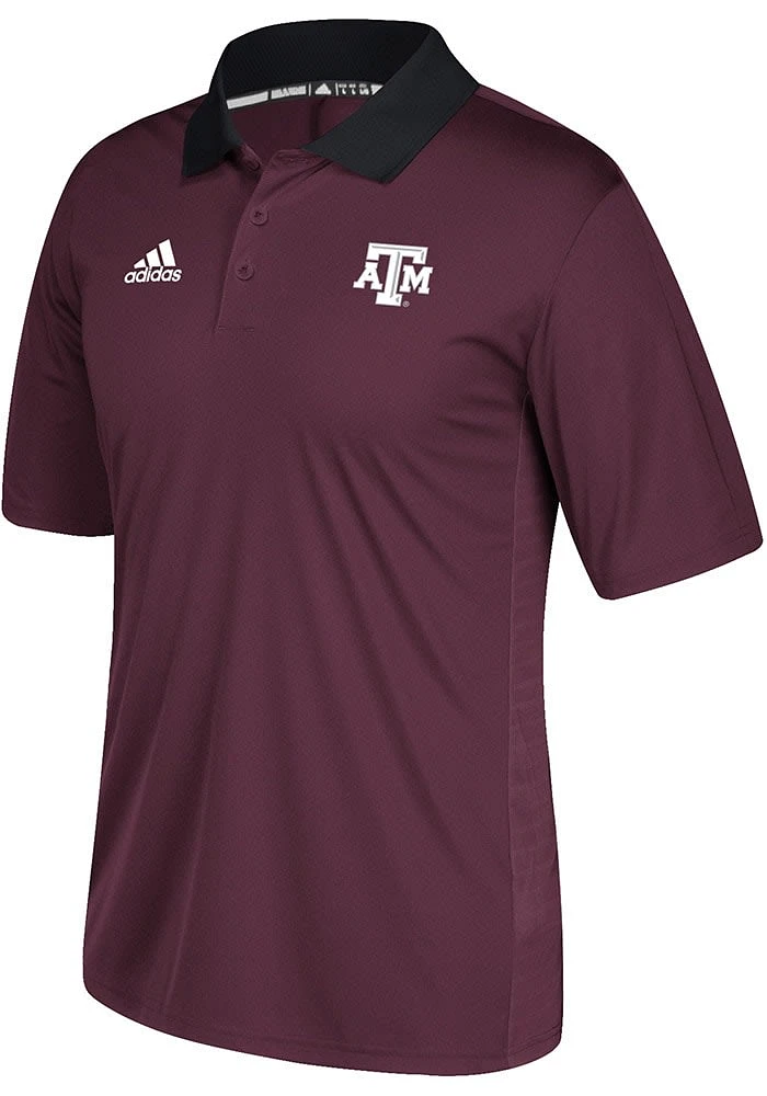Adidas Texas A&M Aggies Mens Maroon Sideline Coaches Short Sleeve Polo