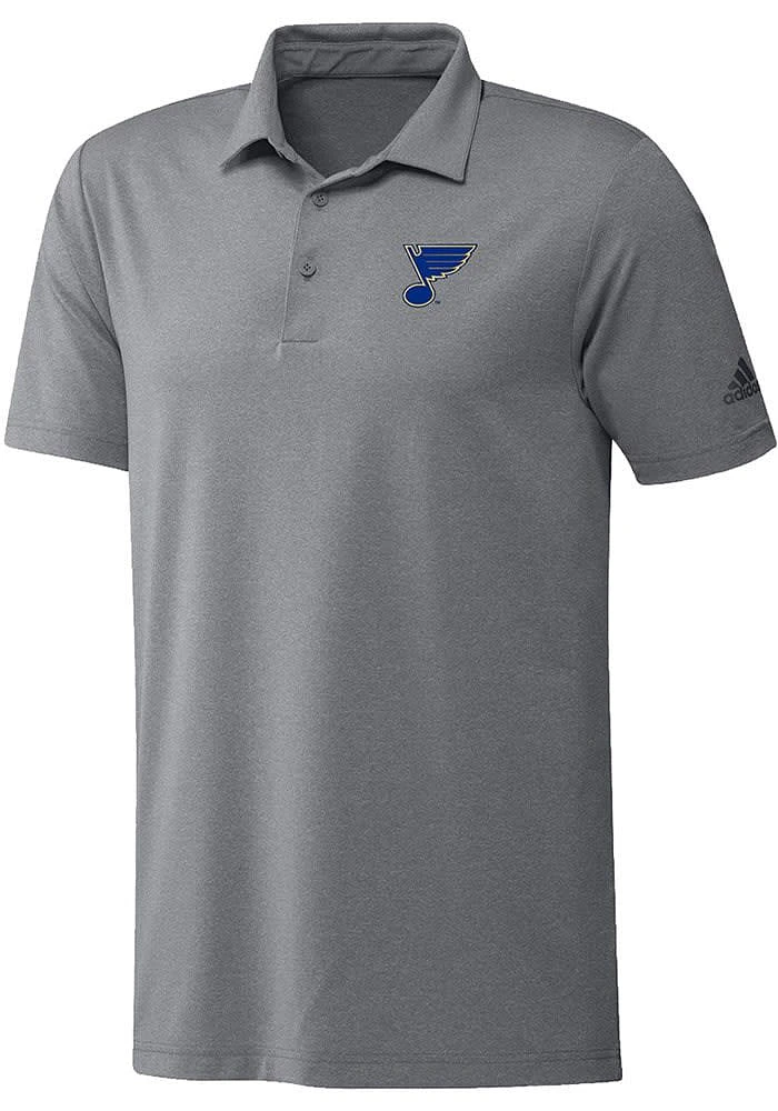 Adidas St Louis Blues Mens Grey ULT 365 Heather Short Sleeve Polo