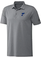 Adidas St Louis Blues Mens Grey ULT 365 Heather Short Sleeve Polo