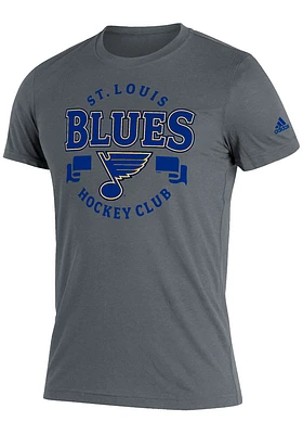 Adidas St Louis Blues Grey Middle Ribbon Short Sleeve Fashion T Shirt