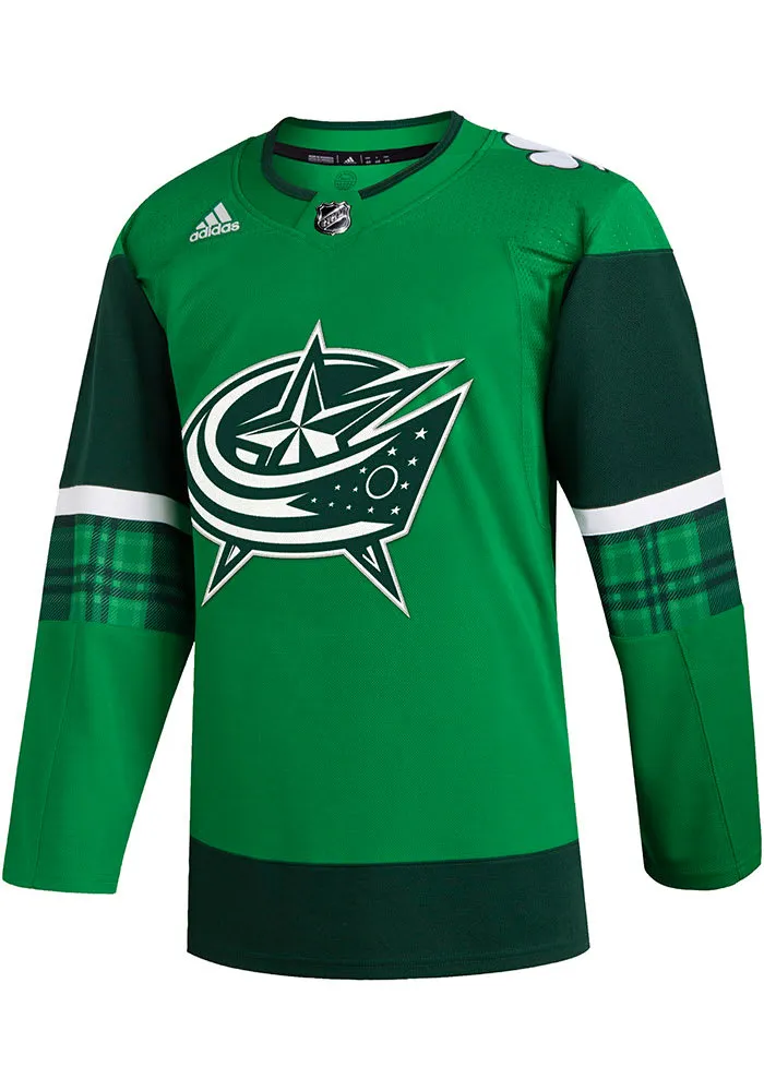 Adidas  Columbus Blue Jackets Mens Green St Patricks Day Authentic Hockey Jersey