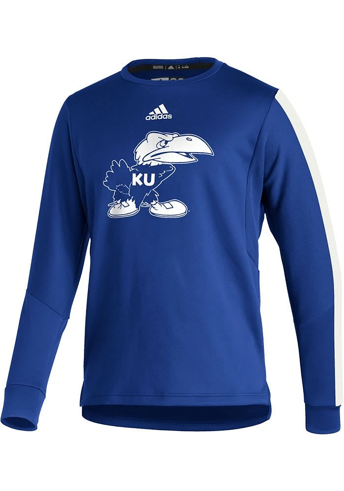 Adidas Kansas Jayhawks Mens Blue Sideline Reverse Retro Long Sleeve Crew Sweatshirt