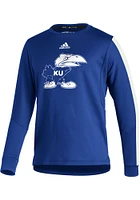 Adidas Kansas Jayhawks Mens Blue Sideline Reverse Retro Long Sleeve Crew Sweatshirt