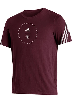Adidas Texas A&M Aggies Maroon Three Stripe Short Sleeve Fashion T Shirt