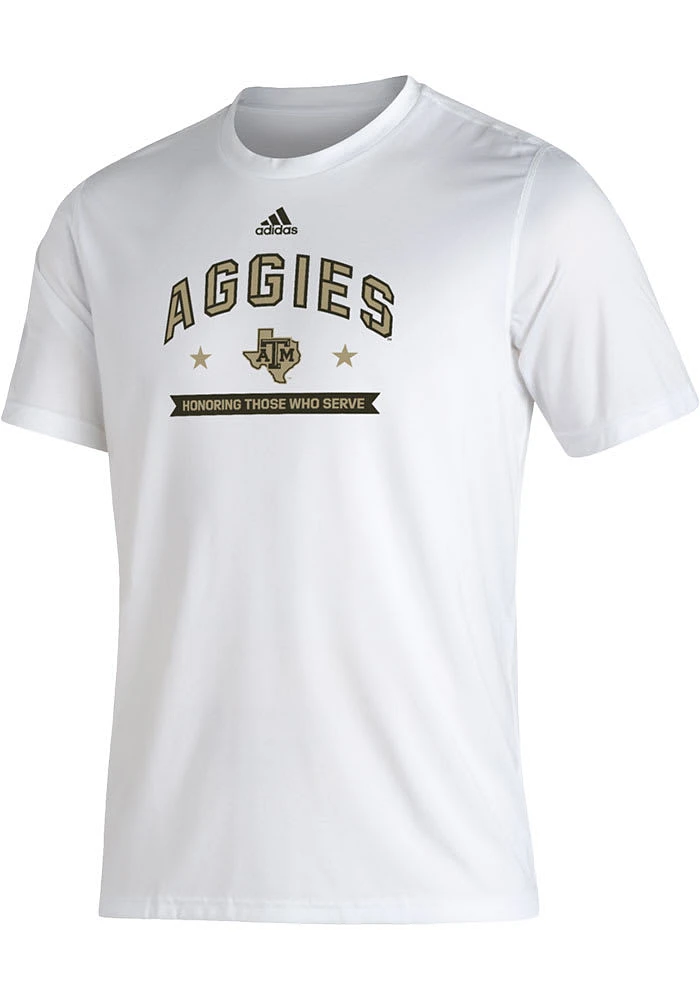 Adidas Texas A&M Aggies White Salute To Service Design Short Sleeve T Shirt
