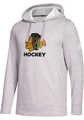 Adidas Chicago Blackhawks Mens Grey Fleece Hoodie Long Sleeve