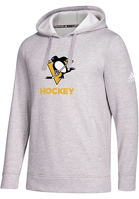 Adidas Pittsburgh Penguins Mens Grey Fleece Hoodie Long Sleeve