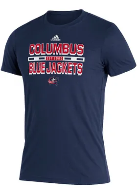 Adidas Columbus Blue Jackets Navy Block Line Short Sleeve T Shirt