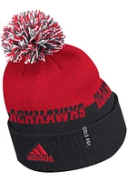 Adidas Chicago Blackhawks Black Cold Ready Cuff Pom Mens Knit Hat
