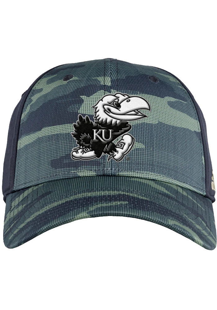 Adidas Kansas Jayhawks Mens Green Camo Structured Stretch Flex Hat