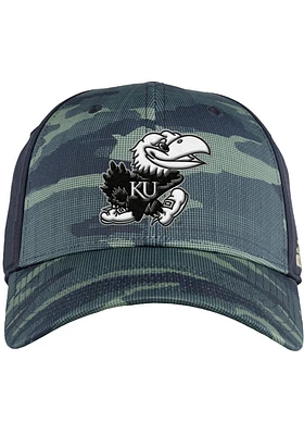 Adidas Kansas Jayhawks Mens Green Camo Structured Stretch Flex Hat