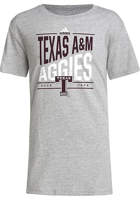 Adidas Texas A&M Aggies Youth Grey Slanted Block Short Sleeve T-Shirt