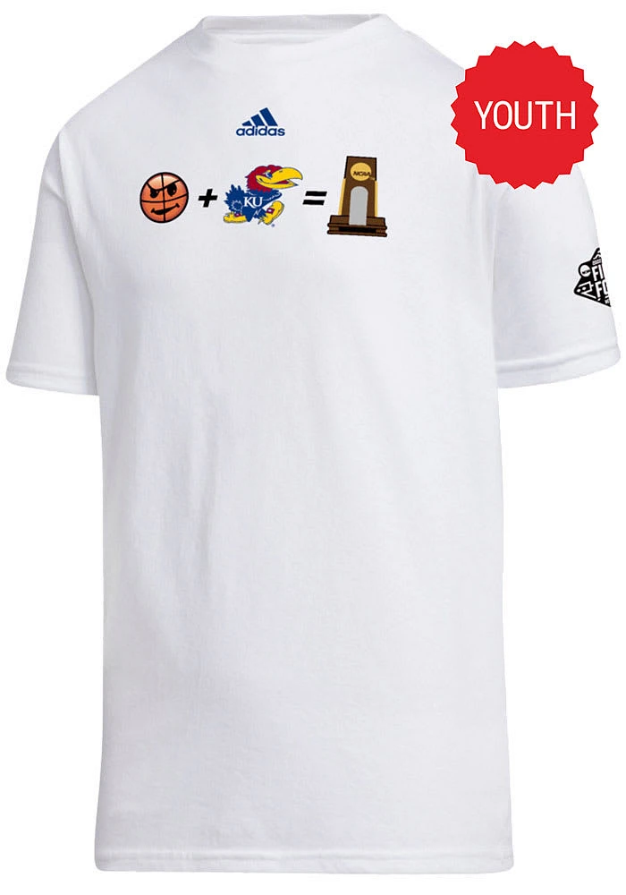 Adidas Kansas Jayhawks Youth White 2022 National Champions Campus Short Sleeve T-Shirt