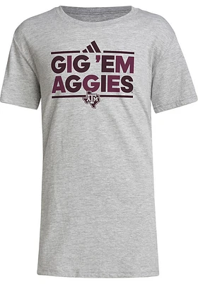 Adidas Texas A&M Aggies Youth Grey Team Chant Short Sleeve T-Shirt