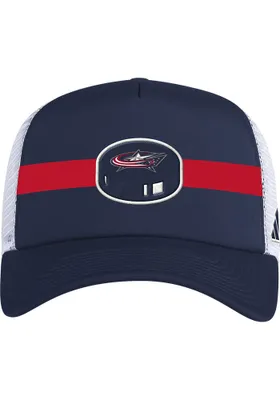 Adidas Columbus Blue Jackets Stripe Puck Foam Trucker Adjustable Hat - Navy Blue