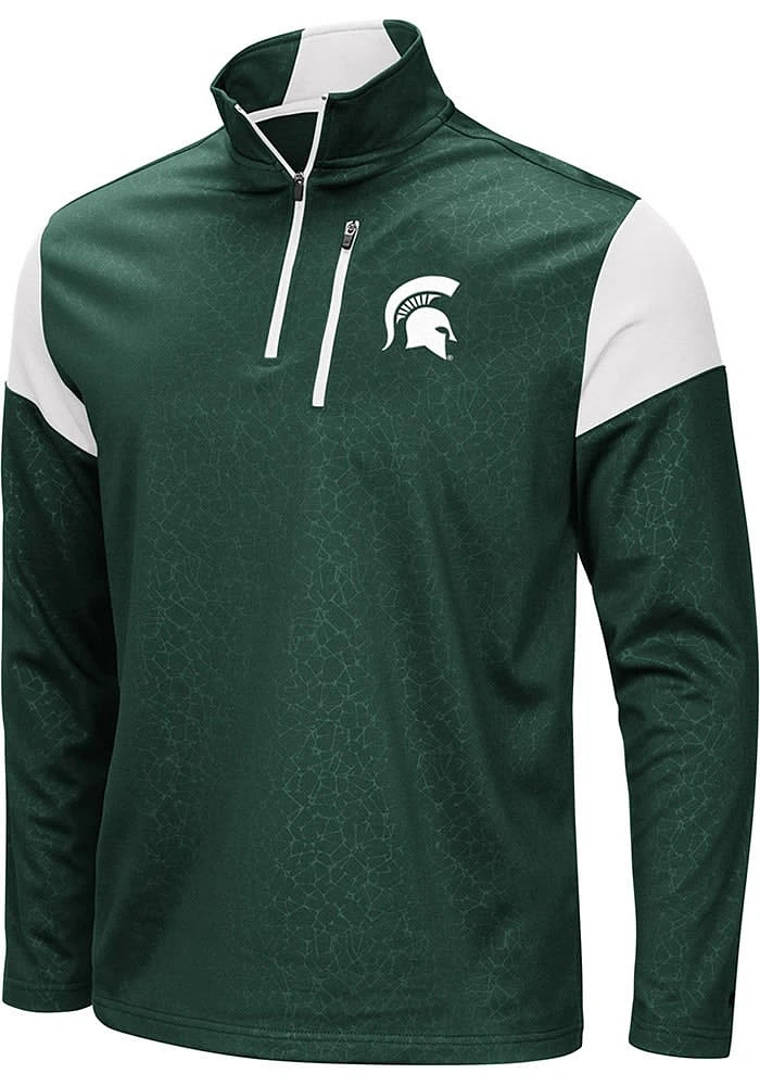 Colosseum Michigan State Spartans Mens Green Luge Long Sleeve Qtr Zip Pullover