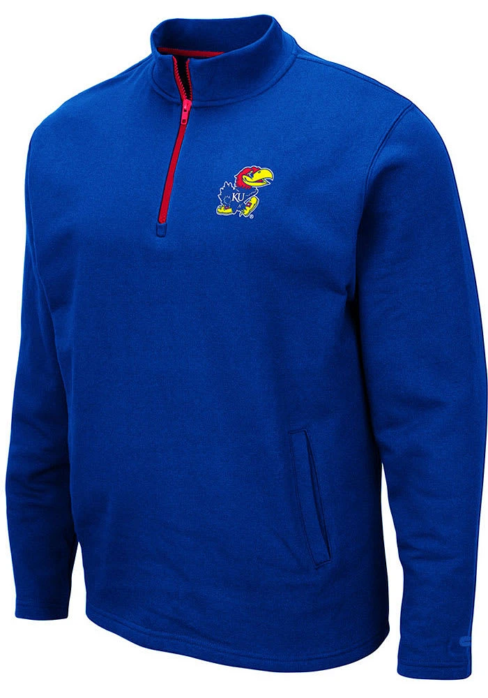 Colosseum Kansas Jayhawks Mens Blue Comic Long Sleeve Qtr Zip Pullover