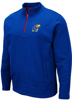 Colosseum Kansas Jayhawks Mens Blue Comic Long Sleeve Qtr Zip Pullover