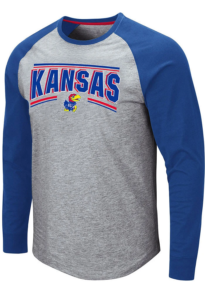 Colosseum Kansas Jayhawks Grey Kang Long Sleeve T Shirt