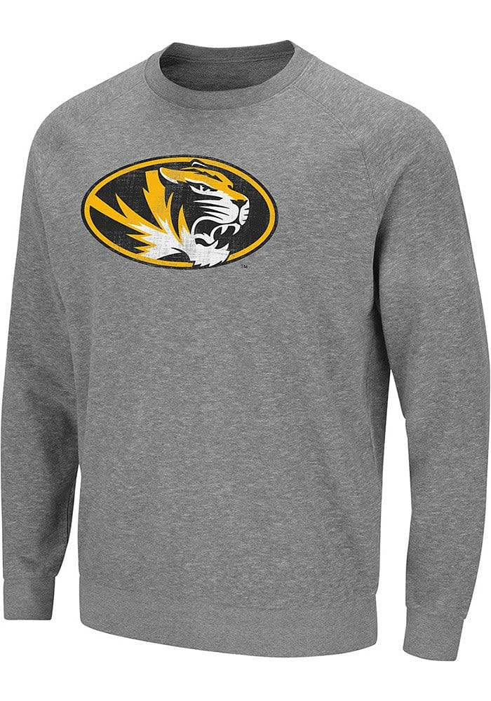 Colosseum Missouri Tigers Mens Grey Henry French Terry Long Sleeve Crew Sweatshirt