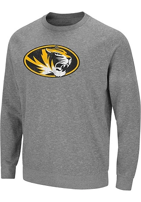 Colosseum Missouri Tigers Mens Grey Henry French Terry Long Sleeve Crew Sweatshirt