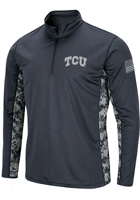 Colosseum TCU Horned Frogs Mens Grey OHT Camo Long Sleeve Qtr Zip Pullover