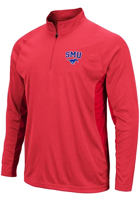 Colosseum SMU Mustangs Mens Red Kliff Long Sleeve Qtr Zip Pullover