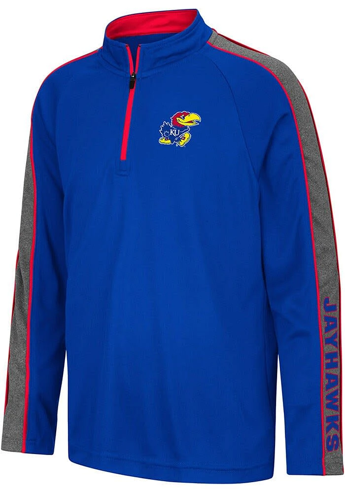 Colosseum Kansas Jayhawks Youth Blue Clamu Long Sleeve Quarter Zip Shirt