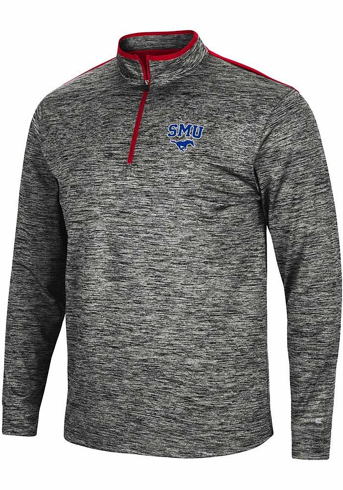 Colosseum SMU Mustangs Mens Charcoal Brooks Long Sleeve Qtr Zip Pullover