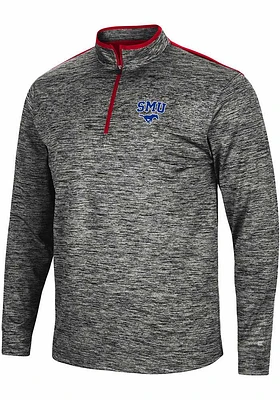 Colosseum SMU Mustangs Mens Charcoal Brooks Long Sleeve Qtr Zip Pullover
