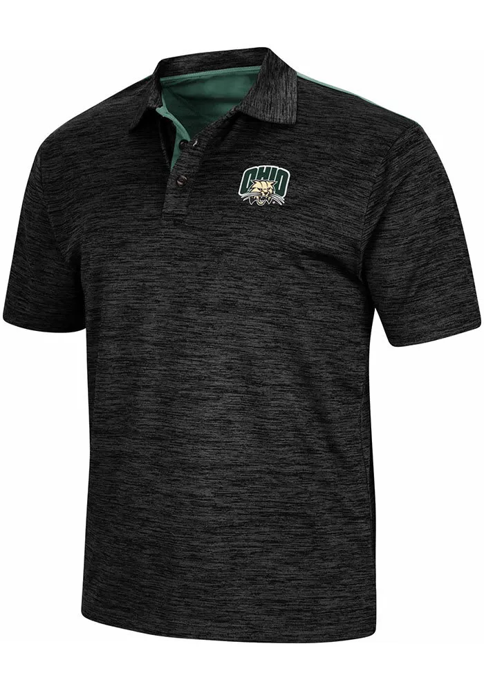 Colosseum Ohio Bobcats Mens Charcoal Burrow Short Sleeve Polo