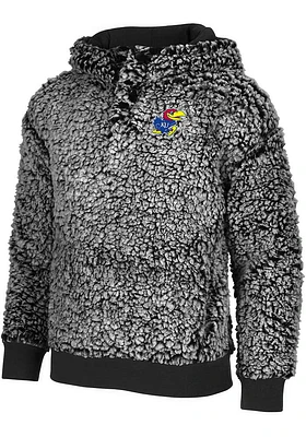 Colosseum Kansas Jayhawks Girls Black Toto Sherpa Henley Long Sleeve Hooded Sweatshirt
